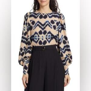 Ulla johnson Lilliana ikat printed blue blouse 8